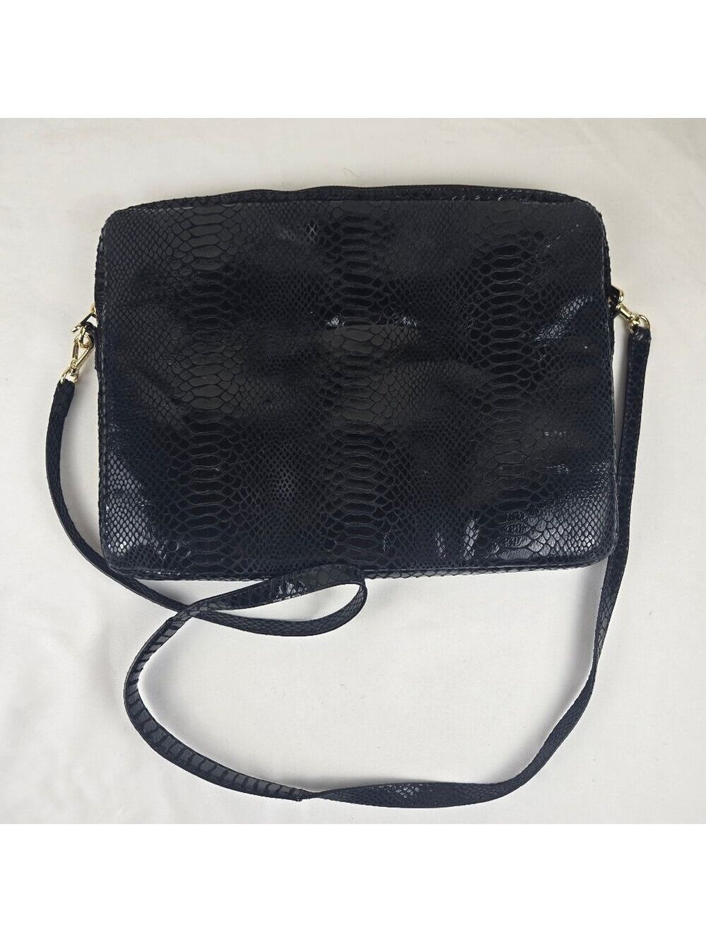 Michael Kors Black Patent Python Embossed Laptop Computer Case Double Zip Strap - Picture 7 of 14